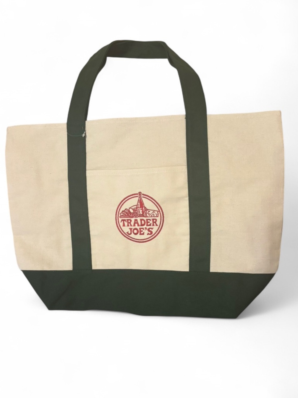 Beige and Dark Green Canvas Tote Bag